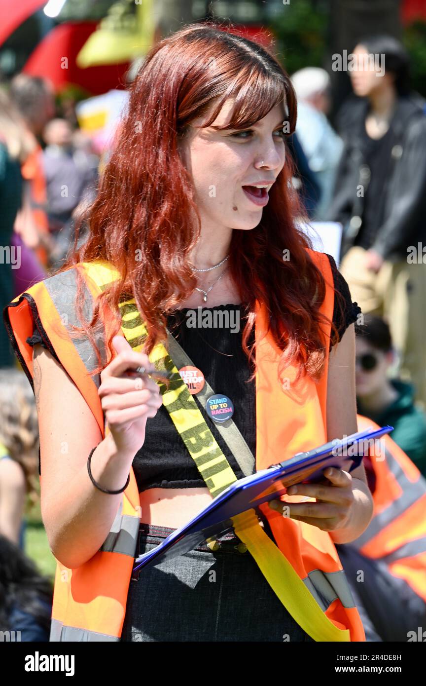 Londra, Regno Unito. 27th maggio 2023. Non la mia protesta di Bill. Just Stop Oil, attivisti di diverse organizzazioni hanno protestato in Parliament Square contro il disegno di legge del Public Order Act del 2023, entrato in vigore il 3rd 2023 maggio. Credit: michael melia/Alamy Live News Foto Stock