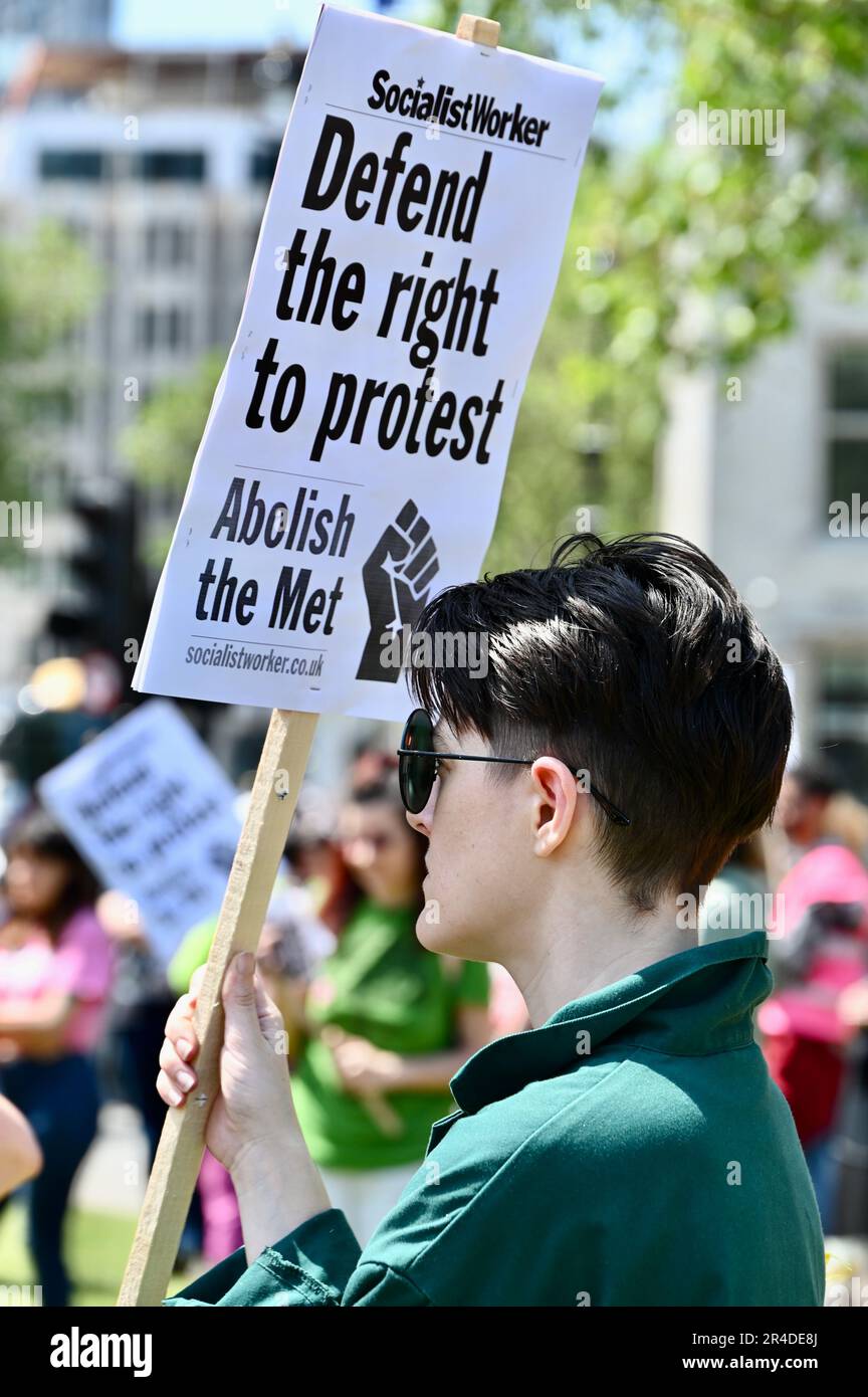 Londra, Regno Unito. 27th maggio 2023. Non la mia protesta di Bill. Attivisti di organizzazioni diverse hanno protestato in Piazza del Parlamento contro il disegno di legge del Public Order Act del 2023, entrato in vigore il 3rd 2023 maggio. Credit: michael melia/Alamy Live News Foto Stock
