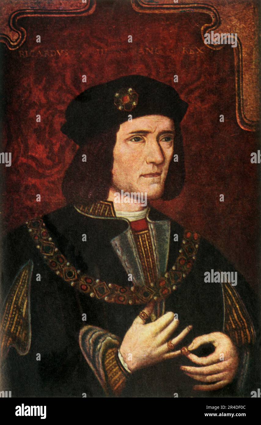 « Richard III », (c1911). Re Riccardo III d'Inghilterra. "Da un dipinto nella National Portrait Gallery". Pubblicato in "The Portrait Book of Our Kings and Queens 1066-1911", a cura di T. Leman Hare. [T. C. &amp; E. C. Jack, London &amp; Edinburgh] Foto Stock