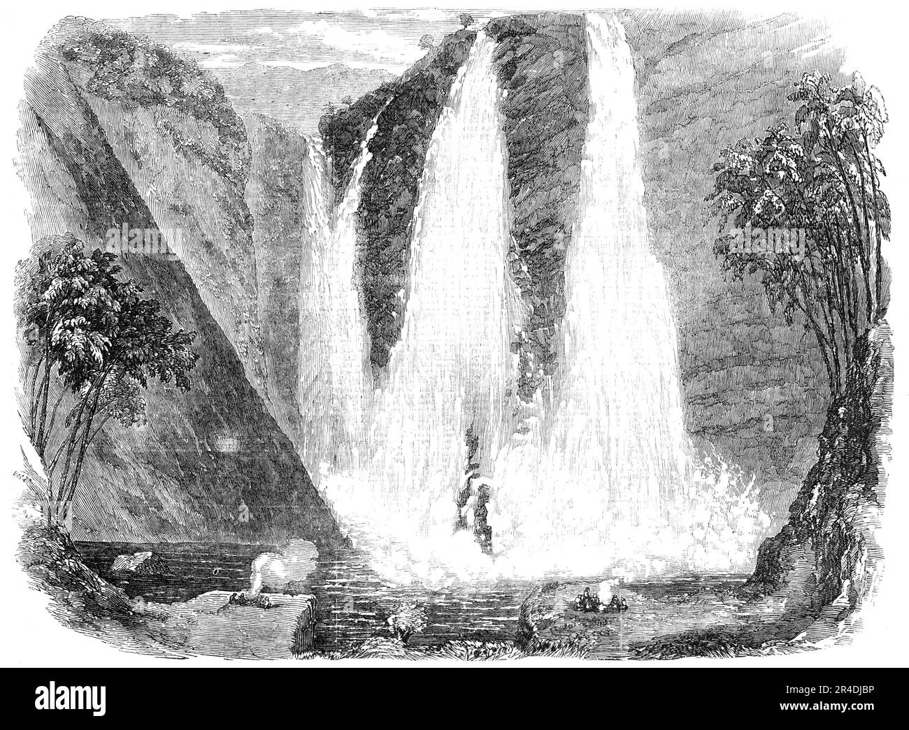 Cascate di Garsuppah, Distretto di Canara, Costa Occidentale dell'India - da un disegno originale, 1856. 'Questa scena di magnifica natura si trova nel quartiere di Canara, sulla costa occidentale dell'India, dove lo spettacolo di queste stupende cascate dai Ghamut è una vista spesso goduta dai turisti in cerca di sublime. Il paesaggio è delizioso e grandioso, "mostrando sciarpe stupende, spaventato chasms, numerose cascate, fitte foreste, E perenne verdure"...le cascate sono alte da 800 a 900 piedi. I vari torrenti hanno i loro rispettivi nomi: Iniziando dalla mano sinistra, il primo Foto Stock