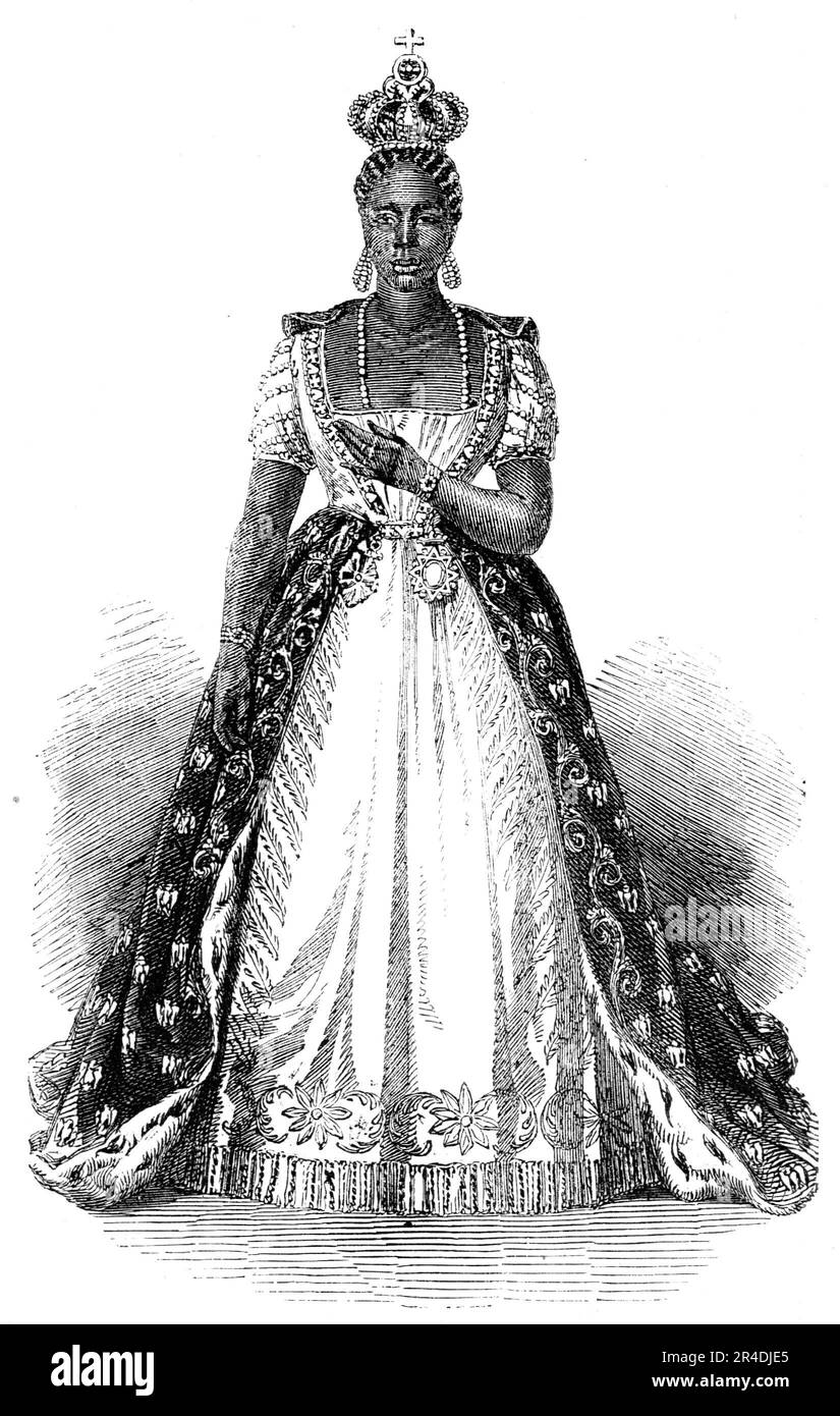 Adelina, imperatrice di Hayti, nelle sue vesti di incoronazione, 1856. 'Imitando il suo grande prototipo, Eaustin prese con le proprie mani la corona dall'altare, si incoronò e poi incoronò la sua fiera - intendiamo il suo nero - Adelina. "Viva l'imperatore!" "Viva l'imperatrice!" ora risuonò da tutte le parti, e questa solenne farsa si concluse'. Da "Illustrated London News", 1856. Foto Stock