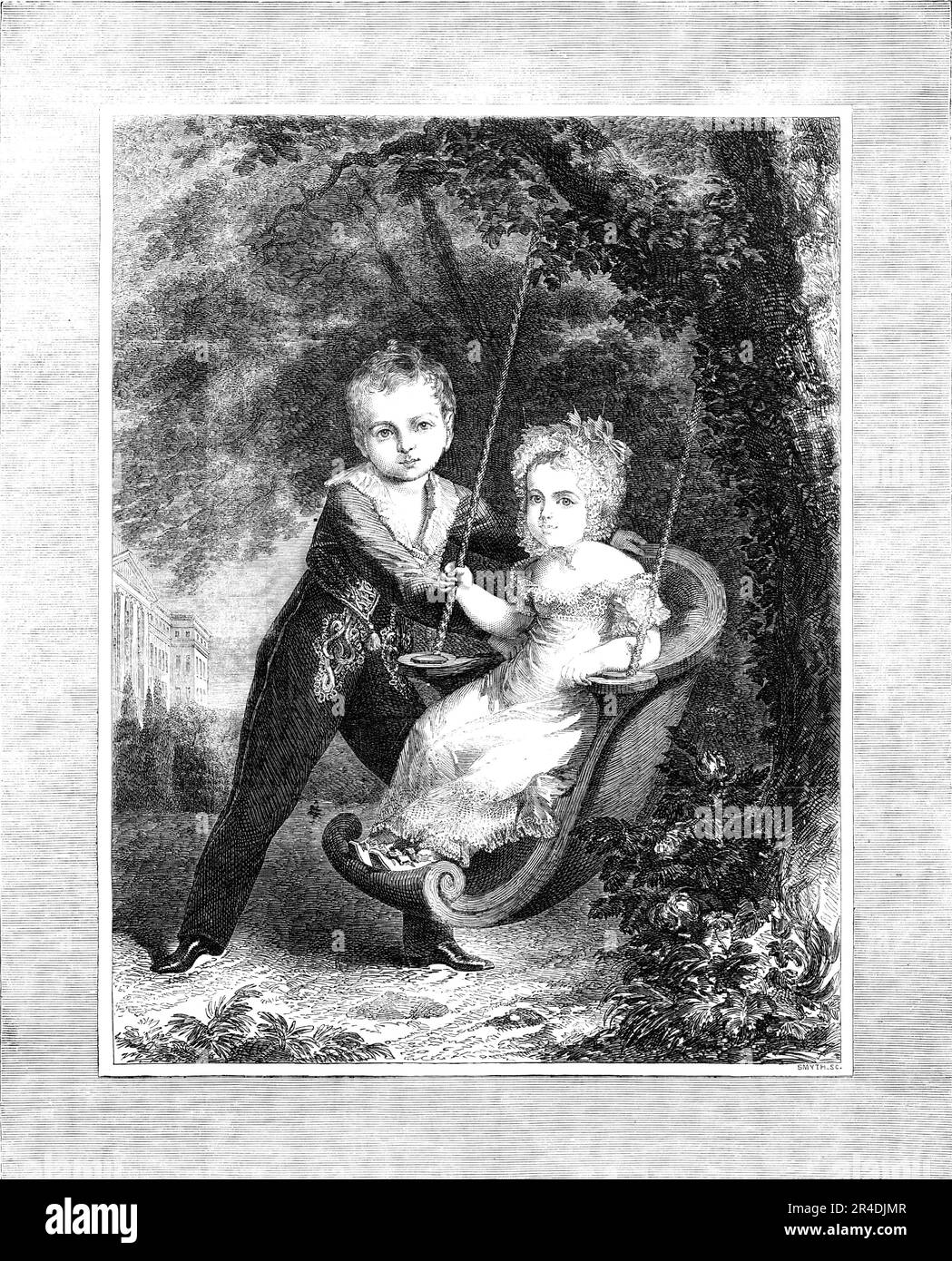 "L'imperatore Alessandro II. E sua sorella Marie-Nicolaewna, nella loro Infanzia" - da una stampa pubblicata a St Petersburg, 1856. Portrrait del futuro Zar di Russia, e sua sorella Granduchessa Maria Nikolaevna. Da "Illustrated London News", 1856. Foto Stock