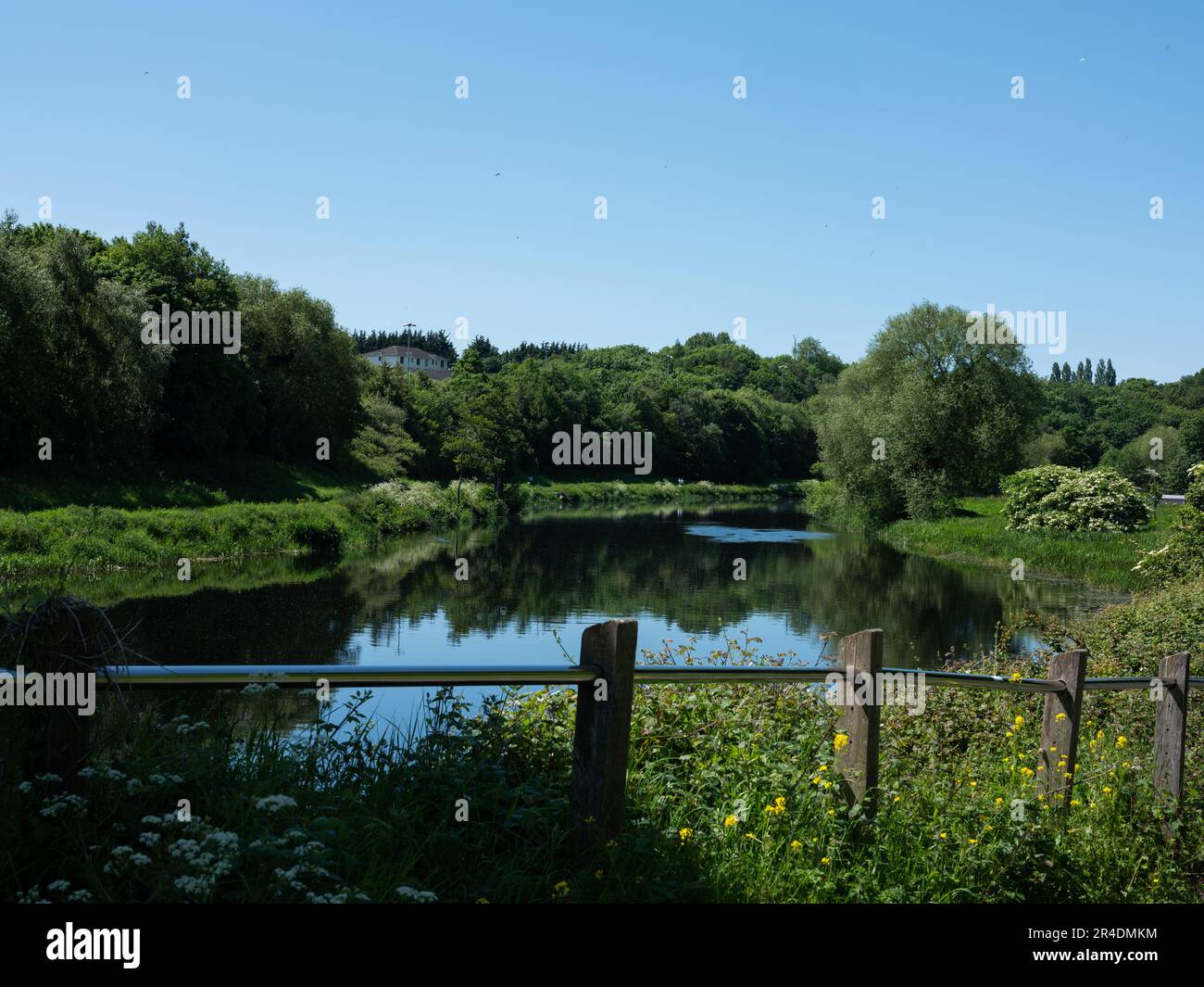 Lungo il fiume Liffey nella città di Dublino, Irlanda. Foto Stock