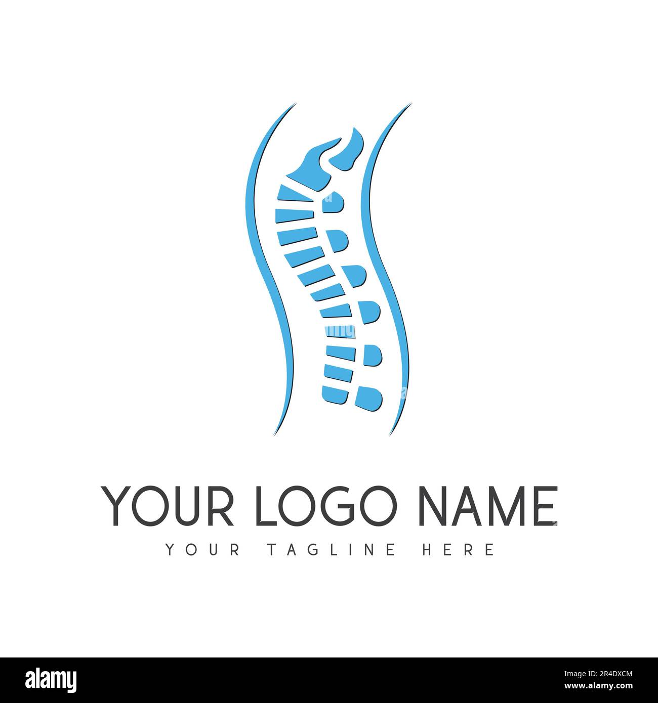 Logo della colonna vertebrale umana Logo Design logotipo della clinica ortopedica Illustrazione Vettoriale