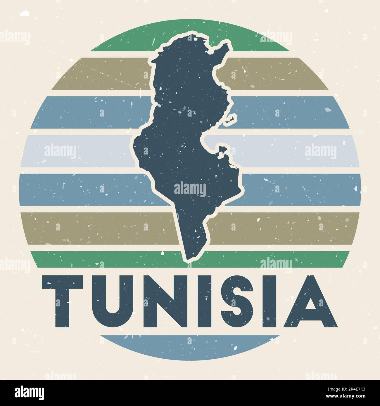 Logo Tunisia. Firma con la mappa del paese e strisce colorate, illustrazione vettoriale. Illustrazione Vettoriale