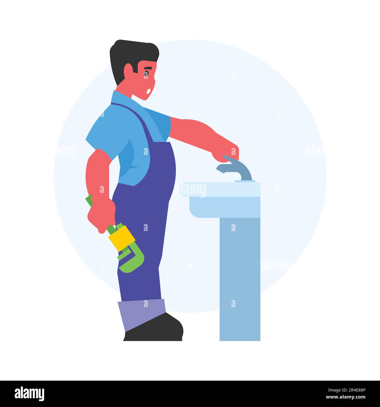 Rubinetto acqua di fissaggio idraulico. Illustrazione vettoriale in stile piatto Illustrazione Vettoriale