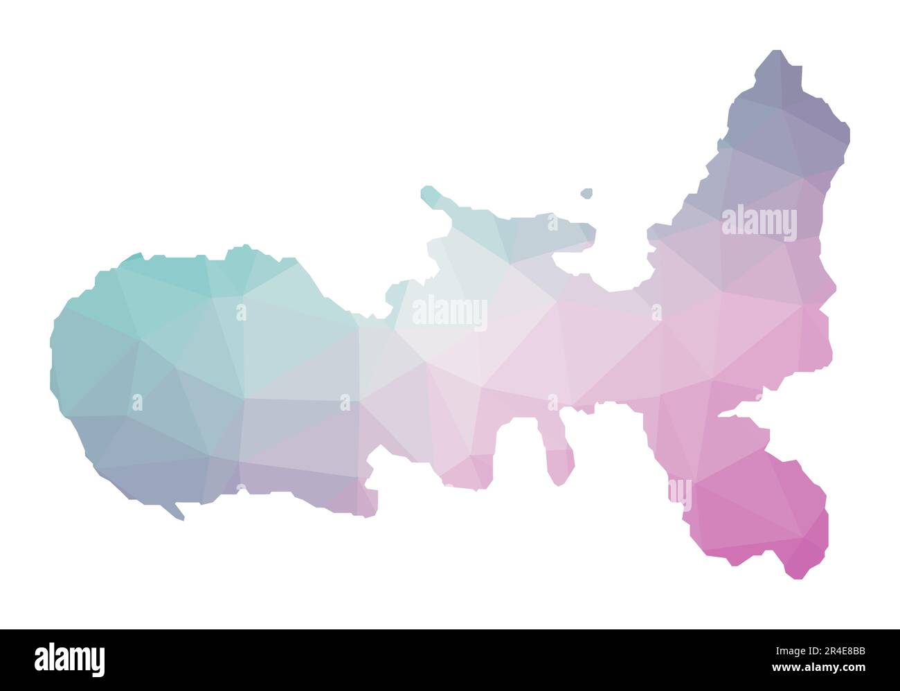 Mappa poligonale dell'Elba. Illustrazione geometrica dell'isola in colori smeraldo e ametista. Mappa dell'Elba in stile poly basso. Illustrazione Vettoriale