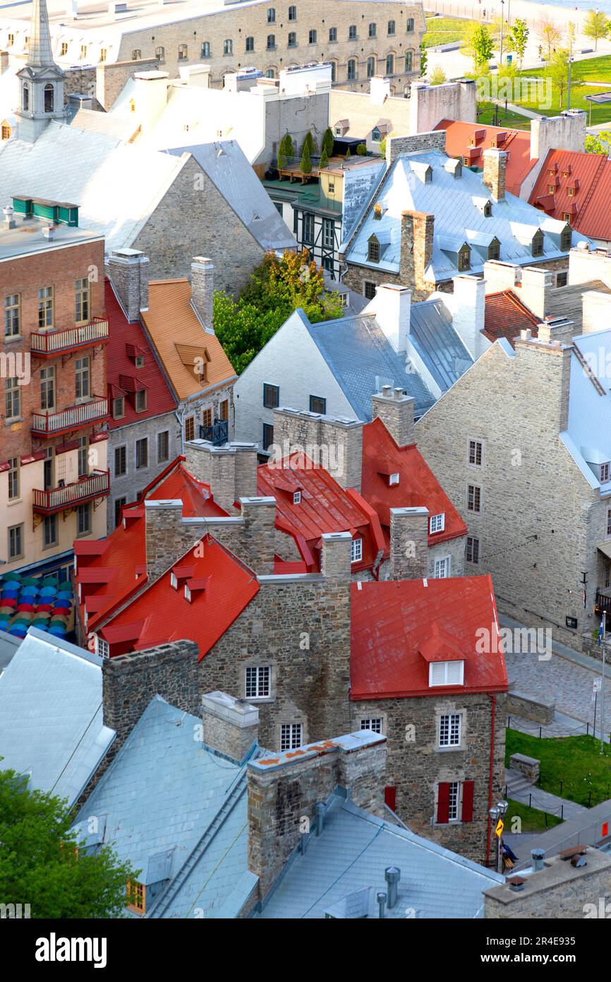 Vista sui tetti del Quartier Petit Champlain Quebec City, Quebec City Quebec Canada Foto Stock