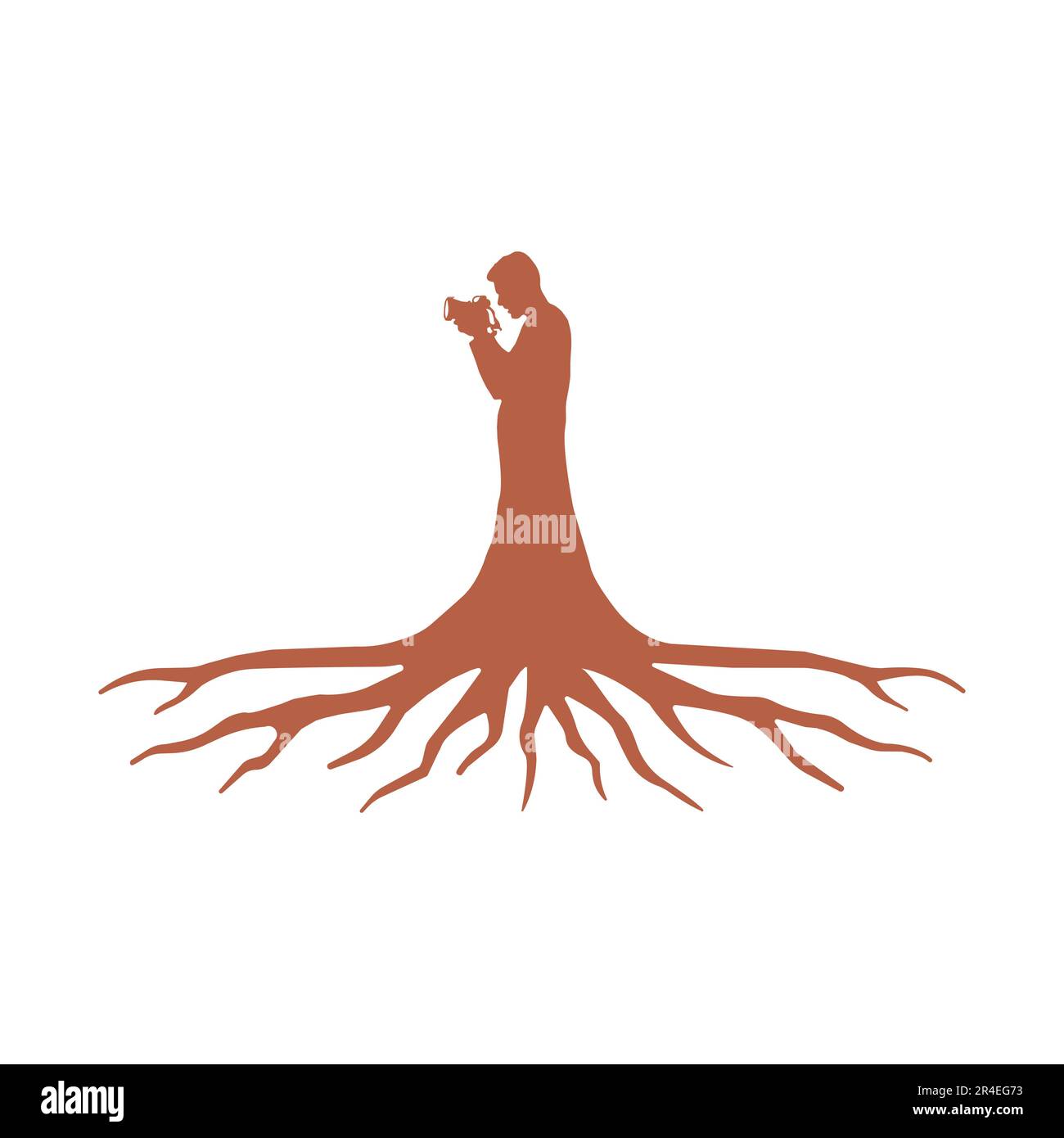 Silhouette di un uomo con un albero un concetto di fotografo profondo Illustrazione Vettoriale