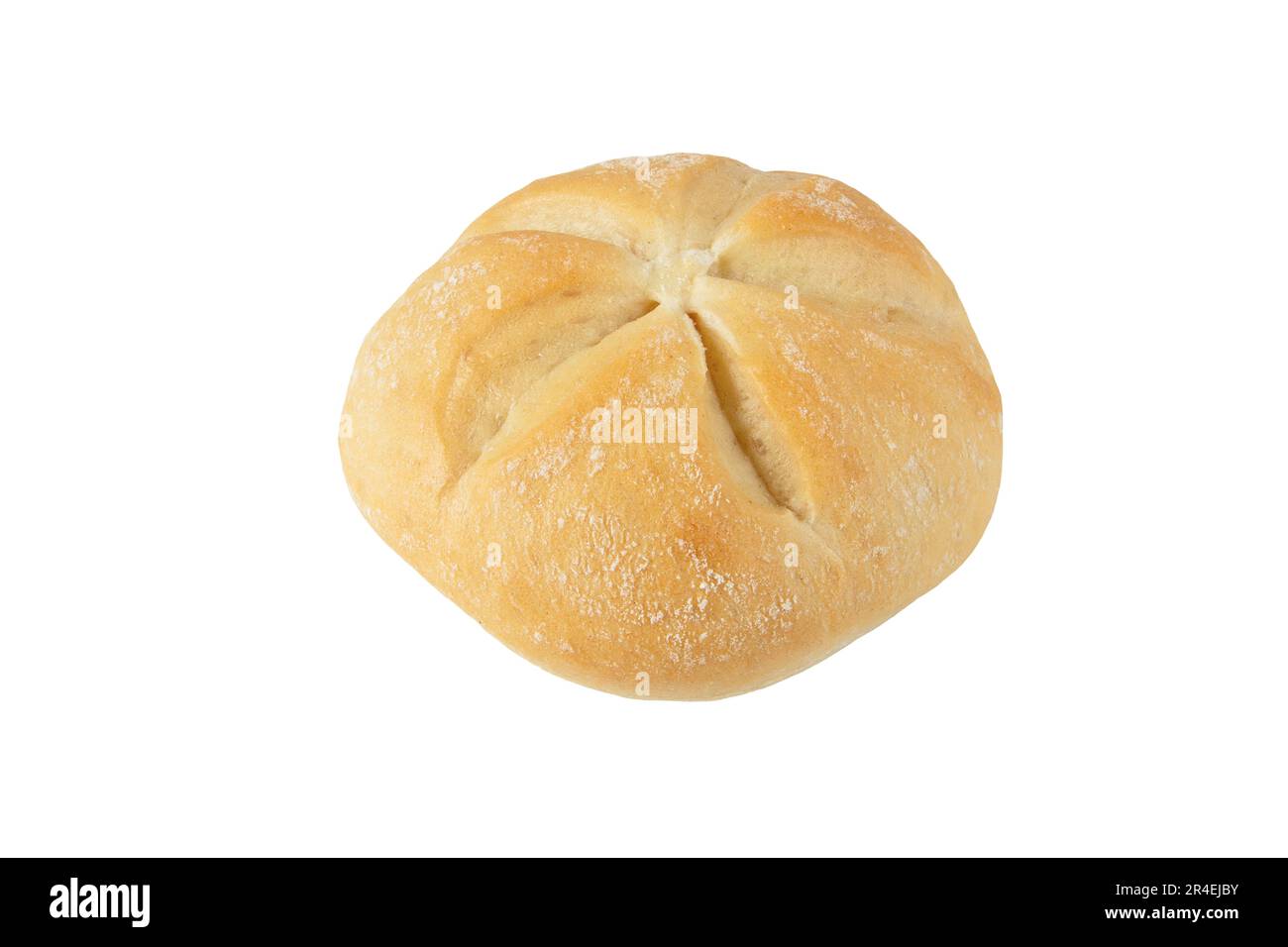 Pane rotondo con tagli che si irradiano dal centro isolato su bianco. Panino di grano. Prodotti da forno. Kaiser Roll. Foto Stock