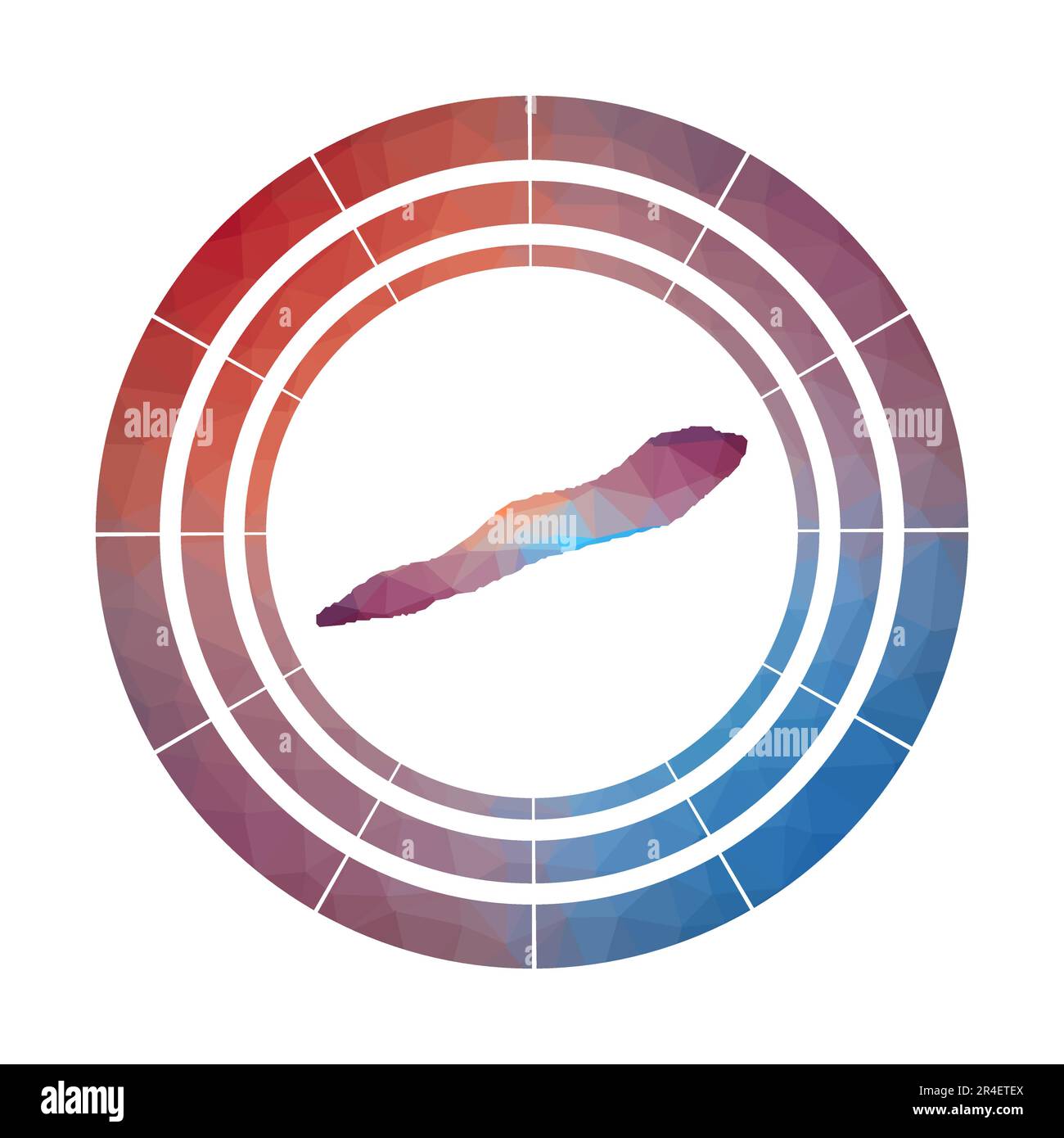 Distintivo Cayman Brac. Logo dell'isola con sfumature luminose in basso stile polietilene. Illustrazione Vettoriale