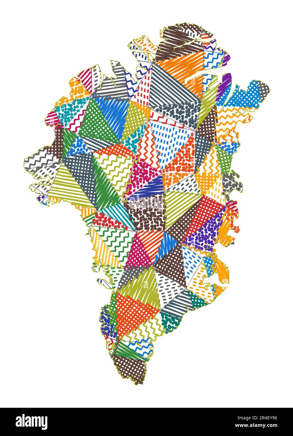 Mappa in stile capretto della Groenlandia. Poligoni disegnati a mano a forma di Groenlandia. Illustrazione vettoriale. Illustrazione Vettoriale
