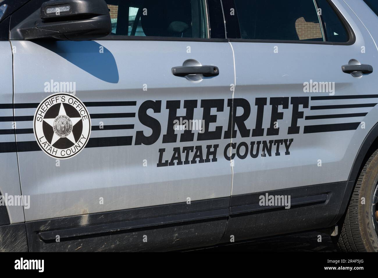 Mosca, ID, USA - 23 maggio 2023; nome e logo dell'auto di pattuglia dello sceriffo della contea di Latah nell'Idaho di Mosca Foto Stock