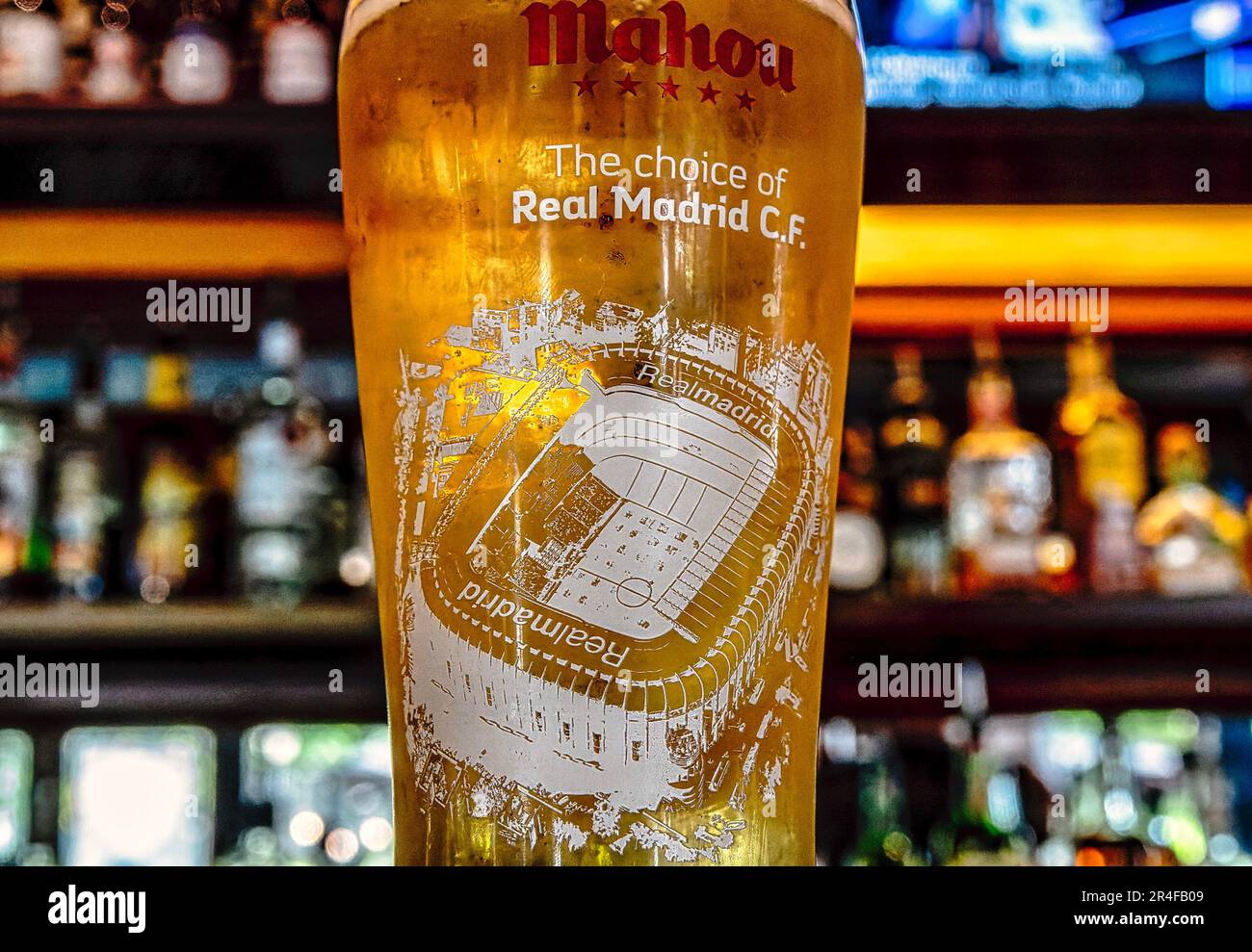 Bicchiere di birra per celebrare il Real Madrid Foto Stock