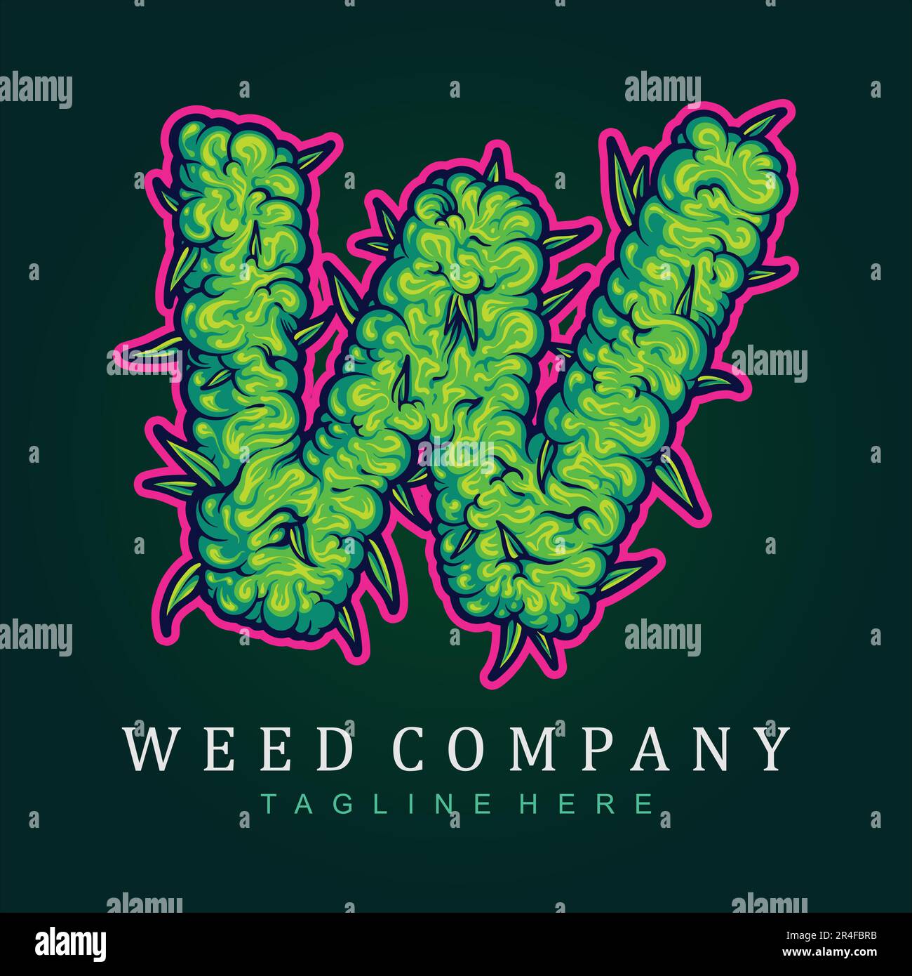 Cannabis gemma monogramma lettera decorativa iniziale w illustrazioni vettoriali per il tuo logo di lavoro, t-shirt merchandise, adesivi e desig etichetta Illustrazione Vettoriale