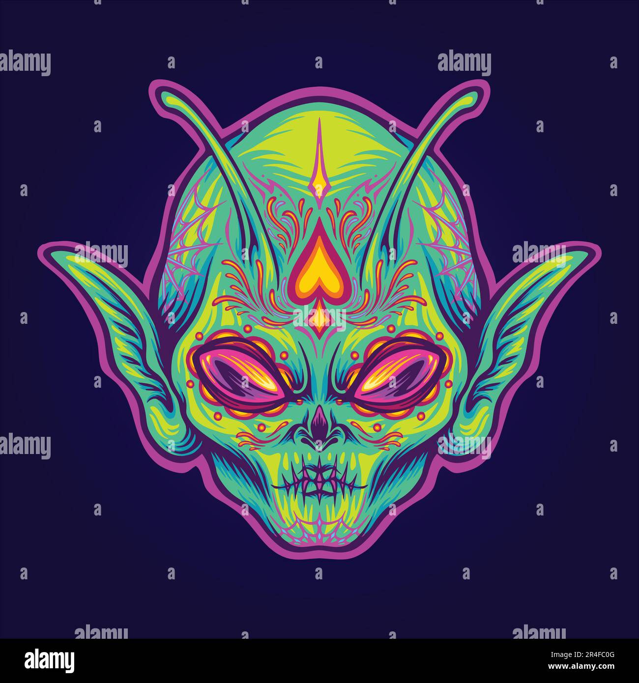 Spooky alien santa muerte dia de las muertos testa illustrazioni vettoriali per il tuo logo di lavoro, t-shirt merchandise, adesivi e desig etichetta Illustrazione Vettoriale