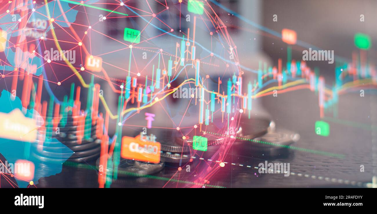 grafico commerciale e grafico a candela adatto per il concetto di investimento finanziario. Tendenze economiche contesto Foto Stock