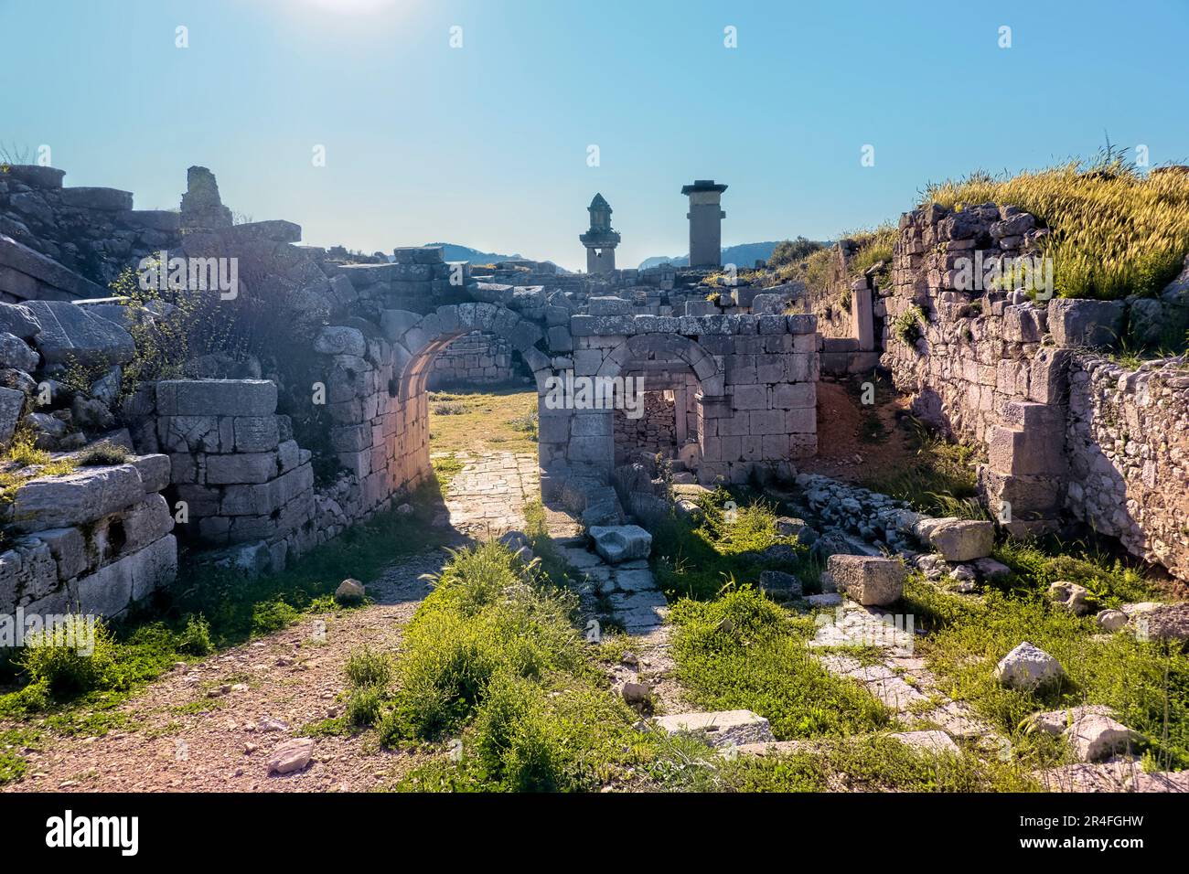 Antiche rovine di Xanthos sulla via Licia, Kinik, Turchia Foto Stock