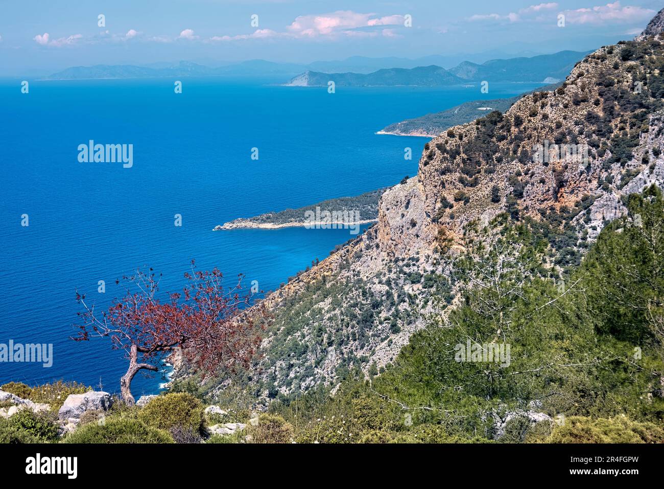 Vista del Mar Egeo sulla Via Licia, Fethiye, Turchia Foto Stock