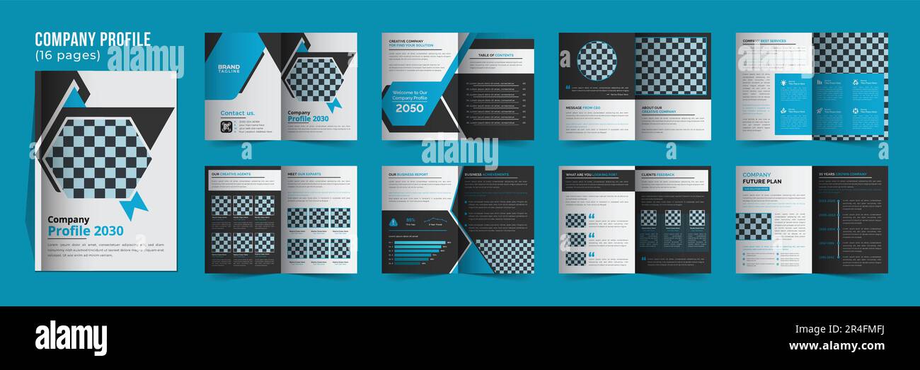 16 pagine profilo aziendale modello design, business business bifold modello design, A4 modello di brochure Illustrazione Vettoriale