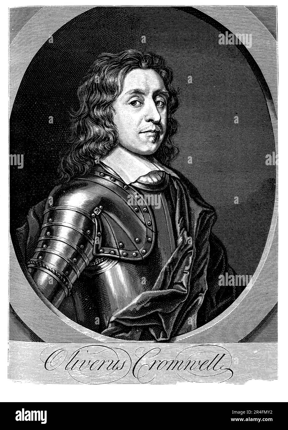 Oliver Cromwell fu un leader militare e politico inglese del 17th° secolo che svolse un ruolo chiave nella guerra civile inglese e nel periodo del Commonwealth che seguì. Era un puritano e guidò l'esercito parlamentare alla vittoria contro i Royalisti. Divenne Lord Protector of England, Scotland, and Ireland dopo l'esecuzione di re Carlo i, e governò come dittatore de facto fino alla sua morte. La sua regola fu segnata dalla tolleranza religiosa, dall'espansione militare e dalla soppressione del dissenso. È ricordato come una delle figure più importanti della storia inglese e come un simbolo Foto Stock