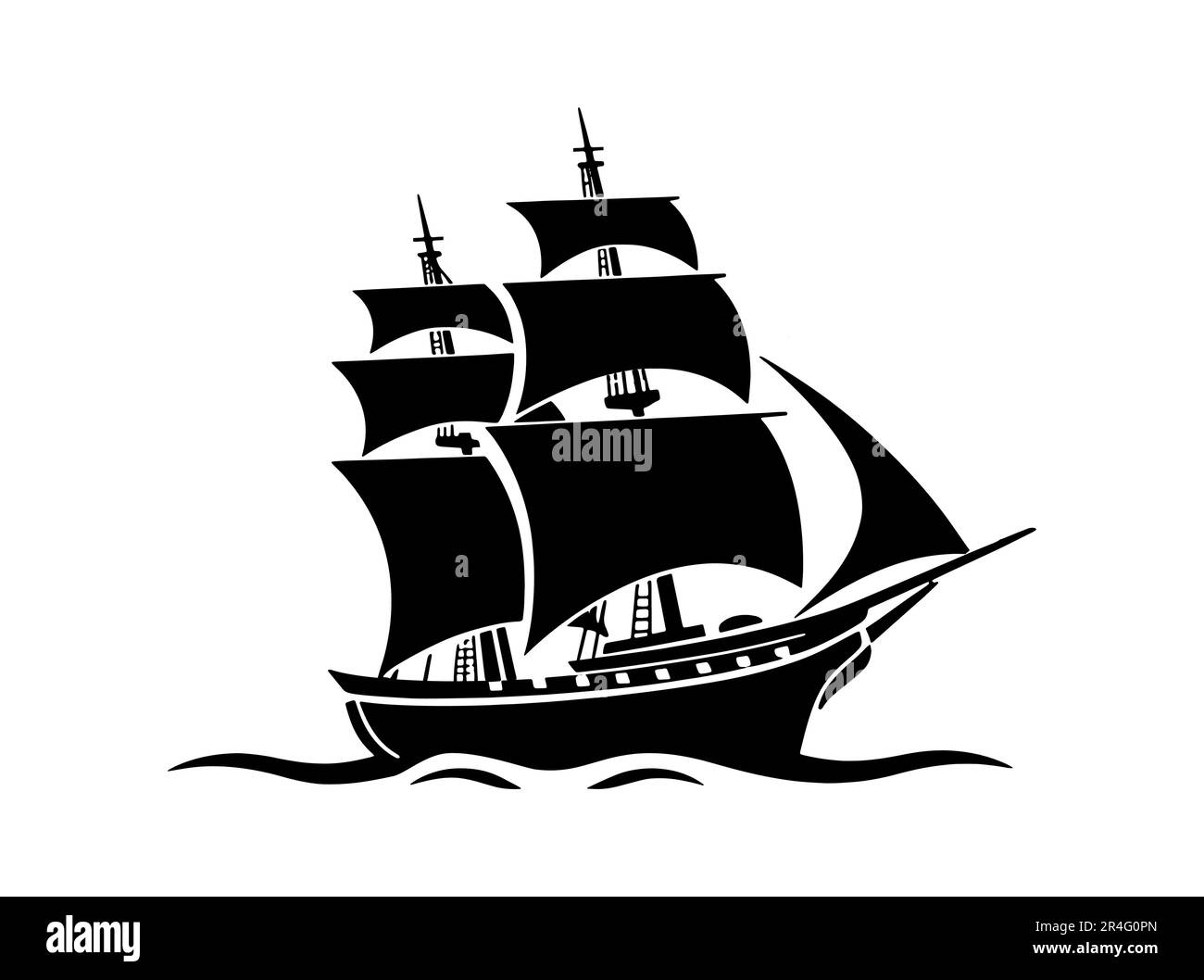 Pirati vettoriali della vecchia nave. Barca a vela. Nave storica. Nave antica. Illustrazione Vettoriale