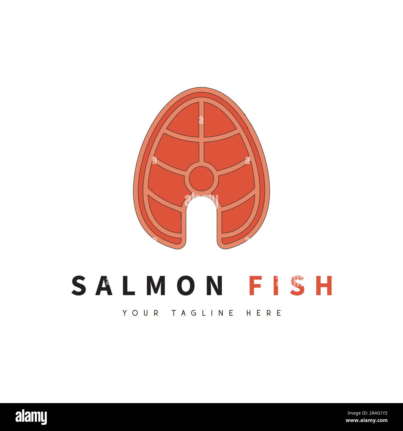 Salmone Fish Logo Design Red Carne Seafood logotipo Illustrazione Vettoriale
