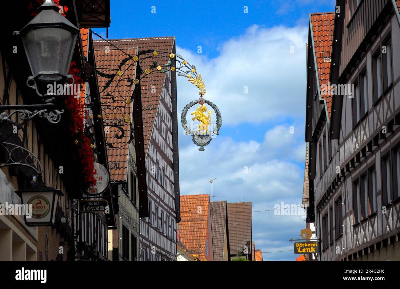 Baden-Wuerttemberg, Foresta Nera Dornstetten, centro, centro storico, locanda segno : zum Loewen Foto Stock