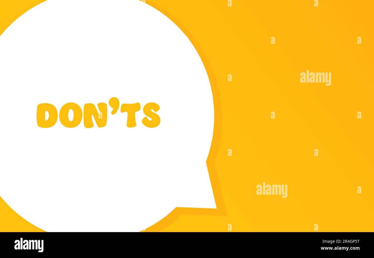 Dont. Bolla di discorso con testo Donts. illustrazione 2d. Stile piatto. Icona della linea vettoriale per il business e la pubblicità Illustrazione Vettoriale
