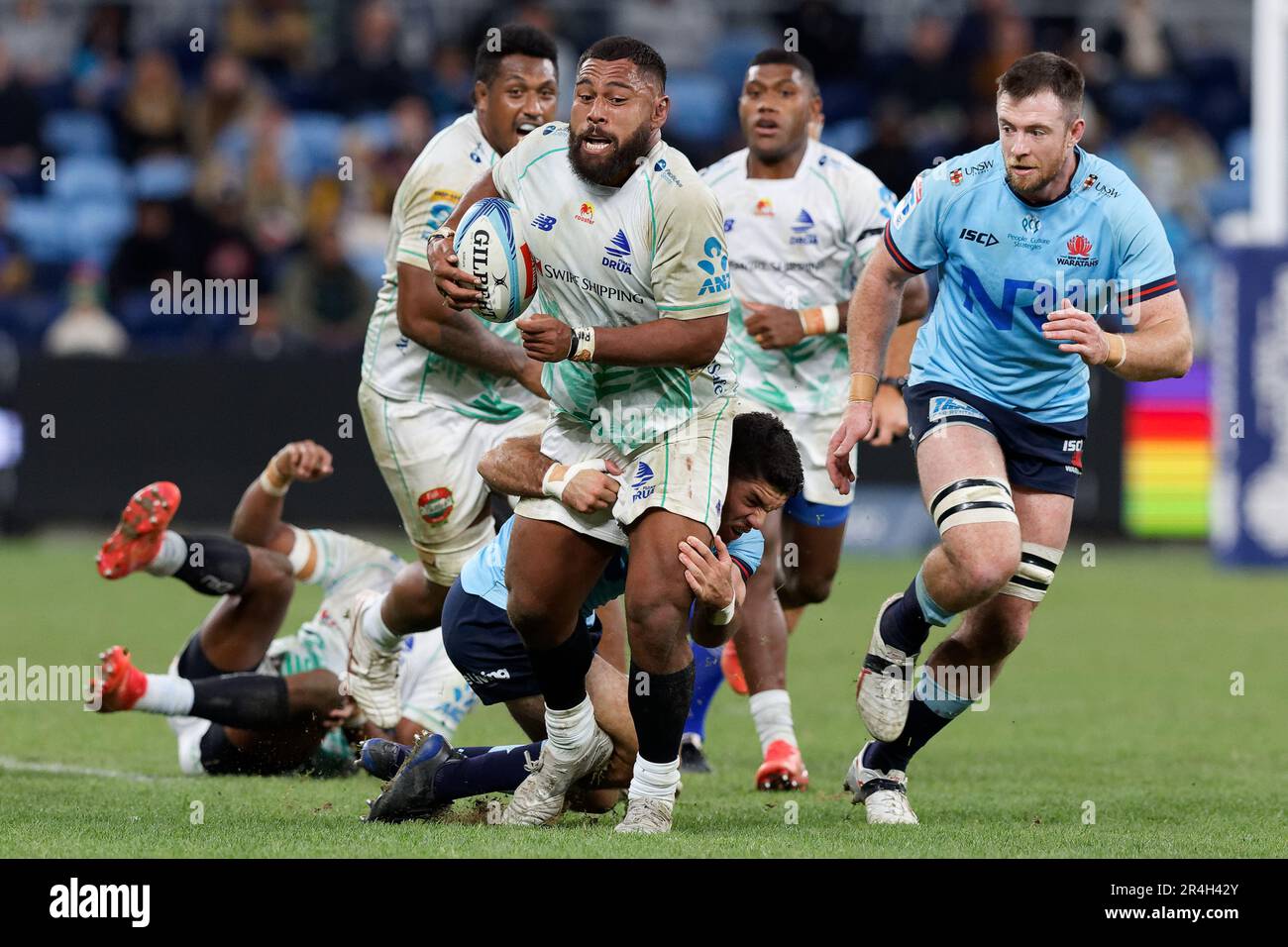 Haereiti Hetet of Fiji è combattuta durante la partita di Super Rugby Pacific tra i Waratah e le Fiji allo stadio Allianz il 20 maggio 2023 a Sydney, Aus Foto Stock