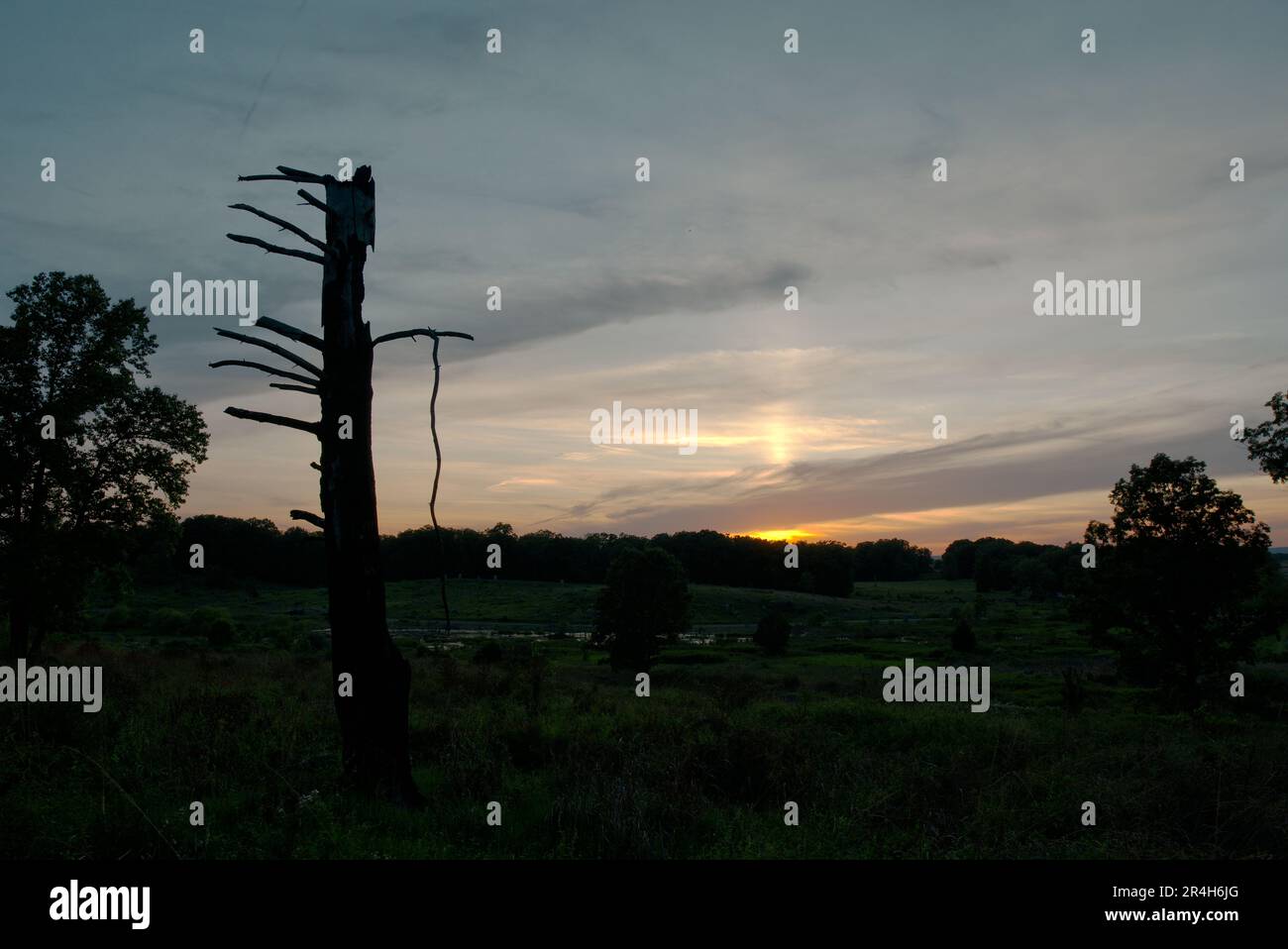 Tramonto nel Parco storico Nazionale di Gettysburg Foto Stock