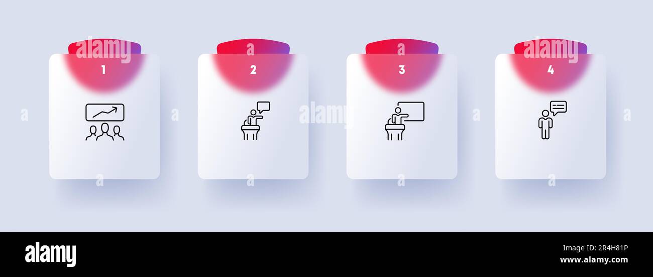 Set di icone per la comunicazione umana. Conversazione, dialogo, ascolto, conversazione. Connessione. Stile glassmorfismo. Icona della linea vettoriale per le aziende e gli annunci pubblicitari Illustrazione Vettoriale