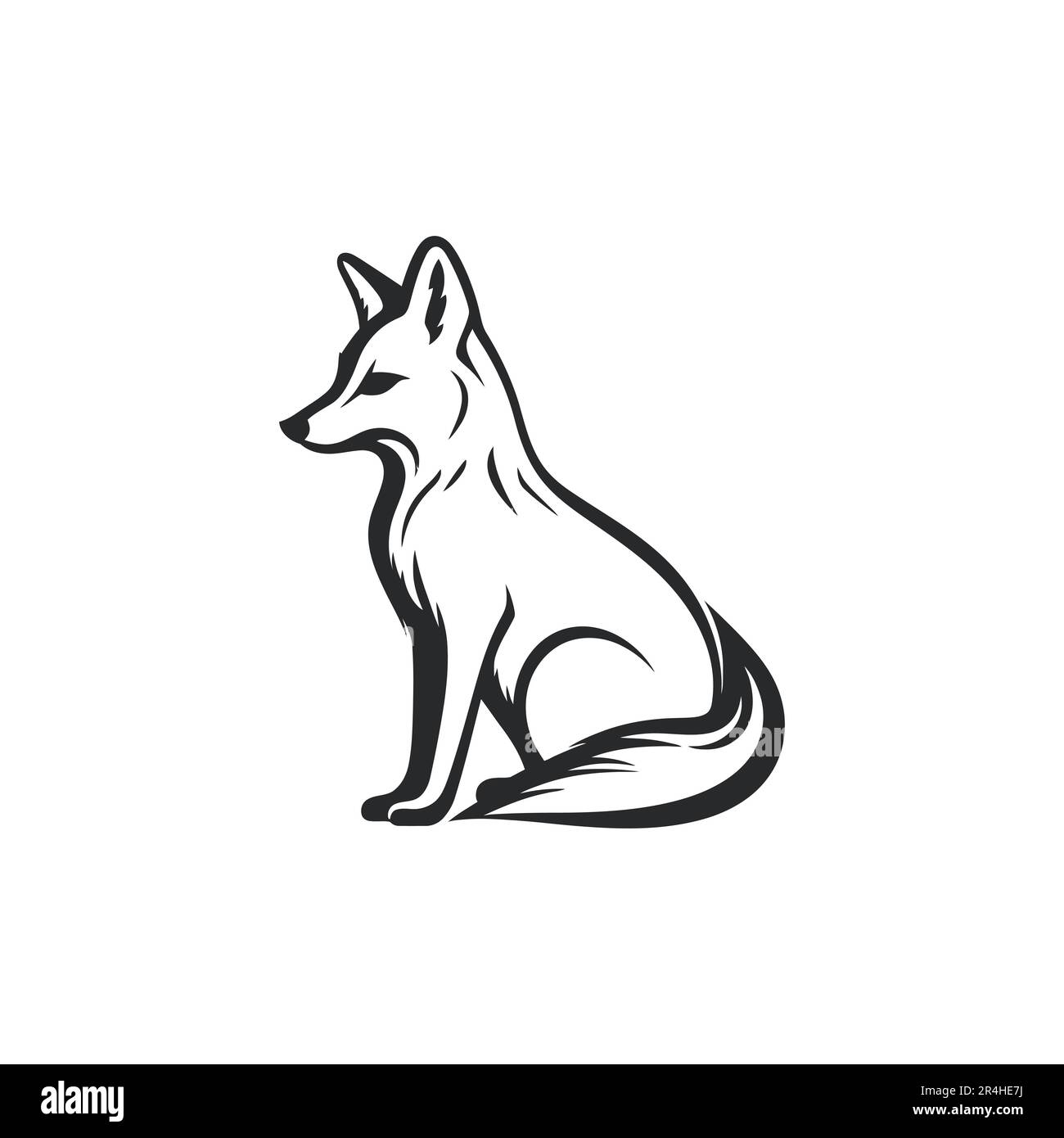 Vettore di schizzo con contorno Fox. Illustrazione lineare disegnata a mano. Silhouette monocromatica per libro da colorare. Illustrazione Vettoriale