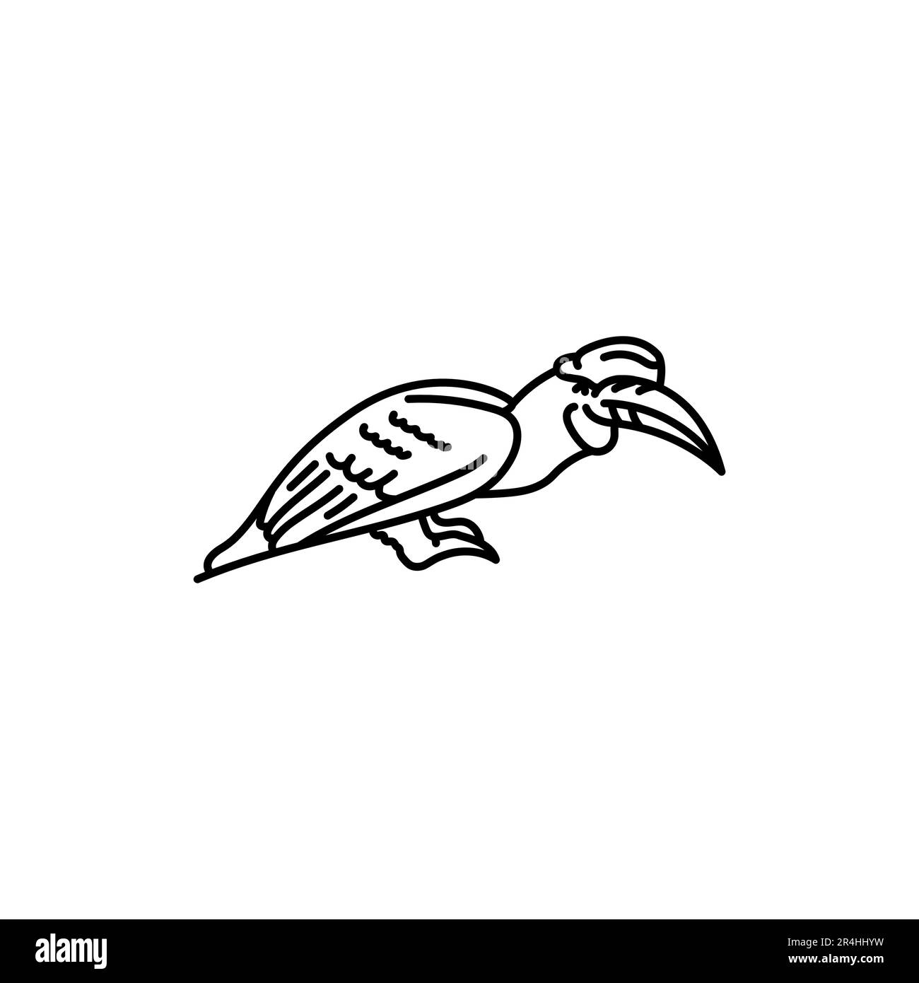 Rinoceros hornbill uccello icona linea nera. Pittogramma per pagina web, app mobile, promo. Illustrazione Vettoriale
