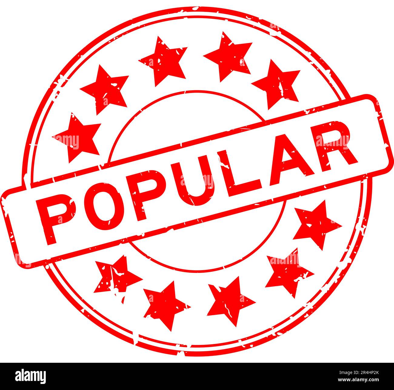 Grunge rosso popolare parola con icona a stella circolare sigillo di gomma su sfondo bianco Illustrazione Vettoriale