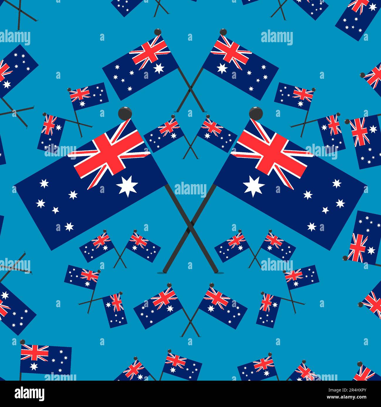 Illustrazione vettoriale delle bandiere australiane di modello e sfondo di colore blu. Illustrazione Vettoriale