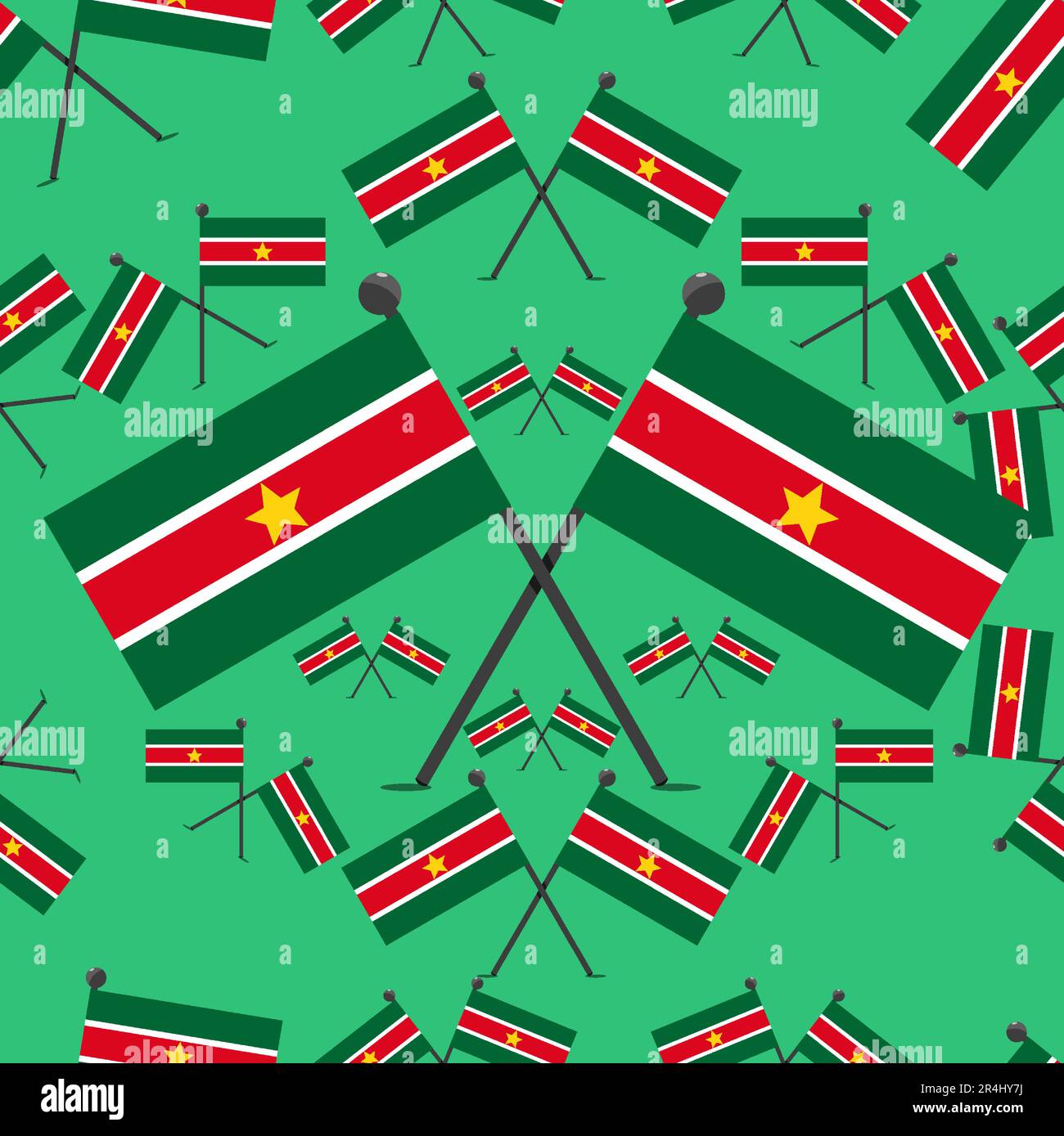 Illustrazione vettoriale delle bandiere di Suriname di modello e sfondo di colori verdi Illustrazione Vettoriale