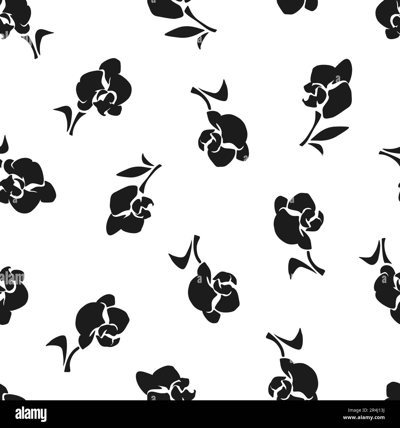 Motivo floreale bianco e nero senza cuciture con silhouette floreali di orchidee. Stampa floreale vettoriale Illustrazione Vettoriale