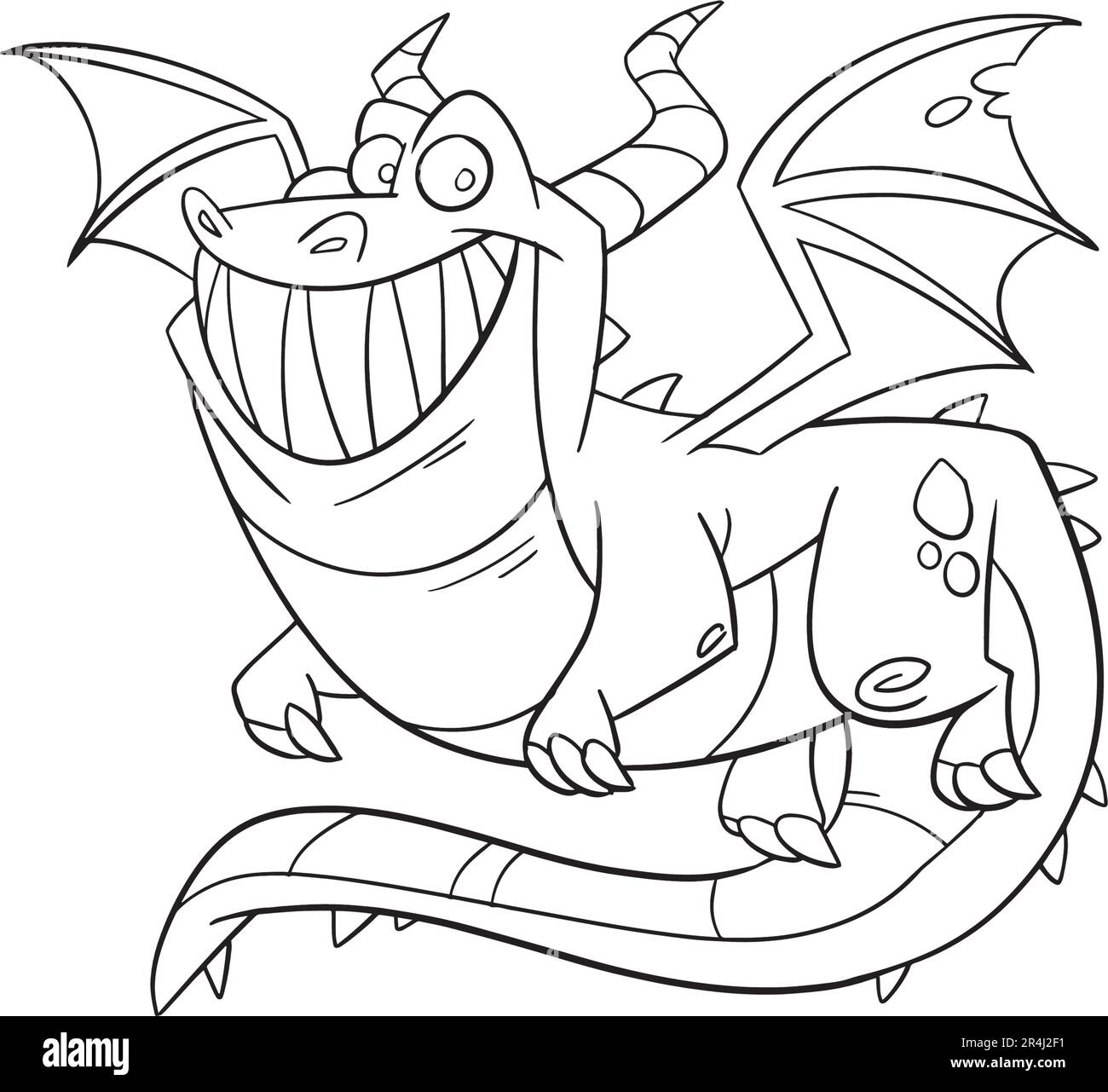 Cute Dragon Character per colorare pagina, esperienze creative di colorazione con Dragon Pages. Illustrazione Vettoriale