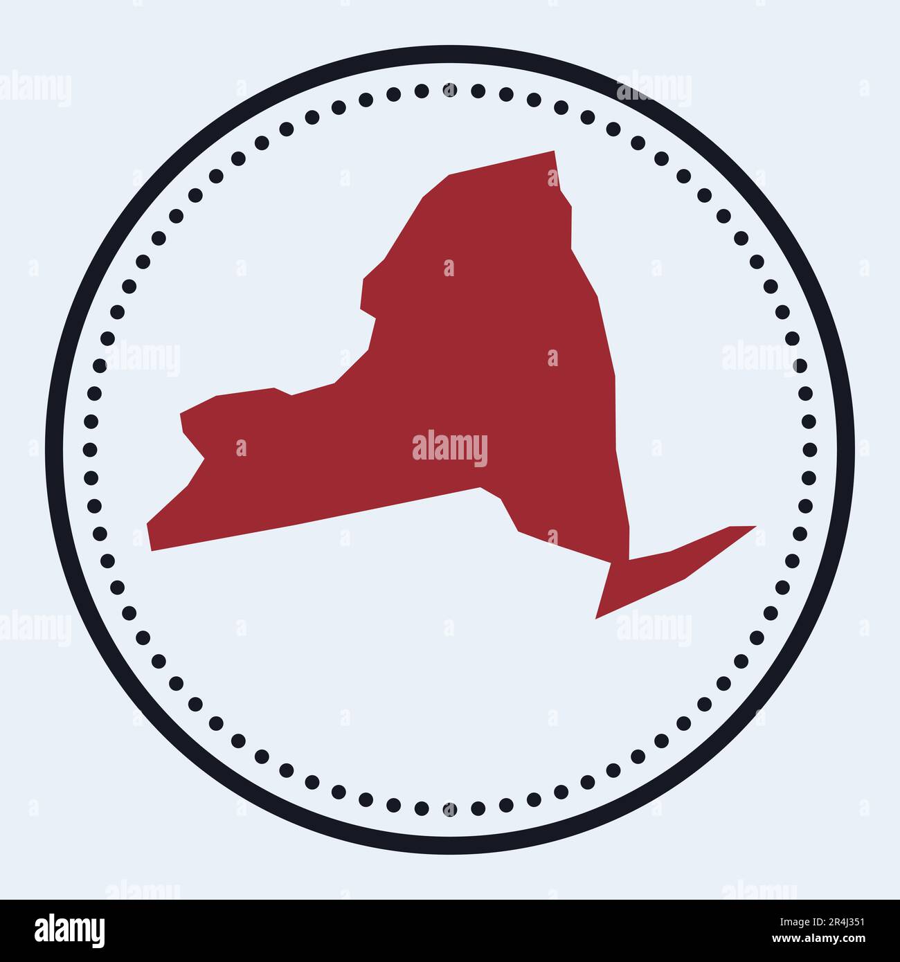 Francobollo rotondo di New York. Logo rotondo con mappa e titolo dello stato degli Stati Uniti. Elegante distintivo New York minimal con mappa. Illustrazione vettoriale. Illustrazione Vettoriale