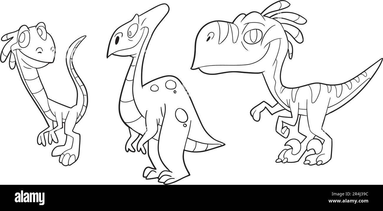 Facile colorazione pagina di dinosauro bambino . Vettore foglio icone. Illustrazione Vettoriale
