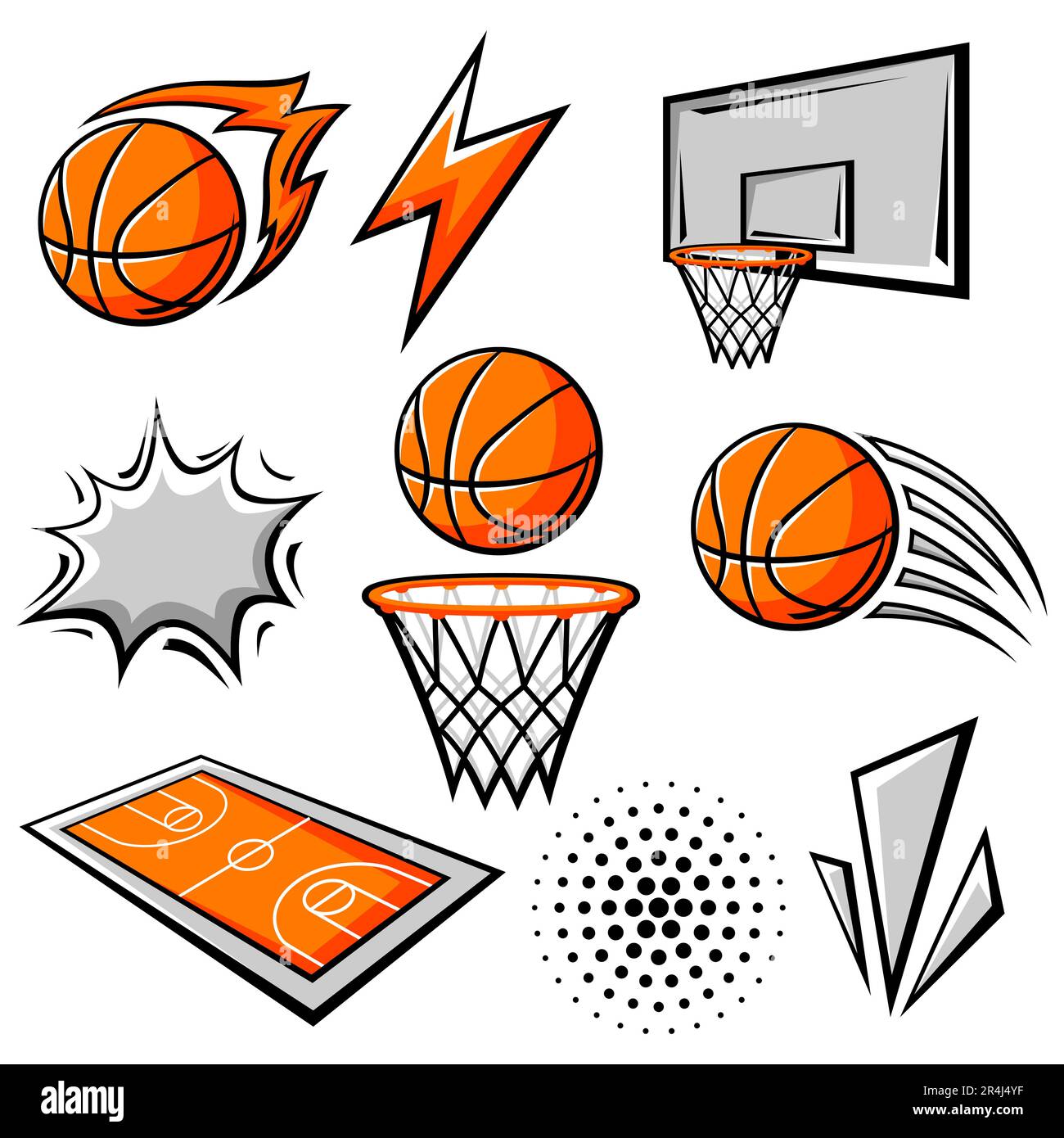 Set di simboli da basket. Illustrazione del club sportivo. Illustrazione Vettoriale