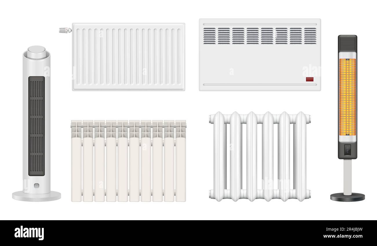 Sistemi di calore. Interni domestici riscaldatori decent vettore realistic templates Illustrazione Vettoriale