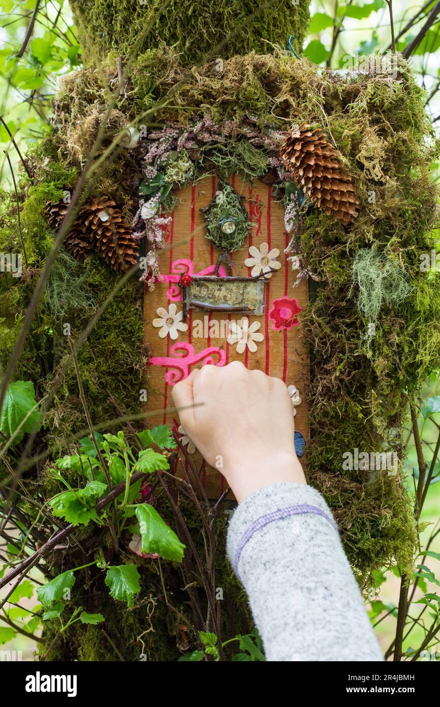 Una porta delle fate nel bosco Foto Stock