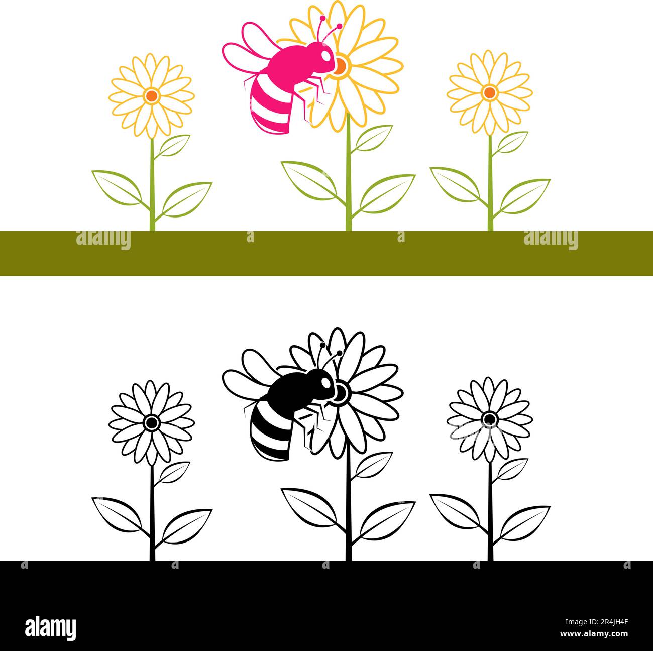 Arti di ritaglio vettoriali per fiori e api Illustrazione Vettoriale