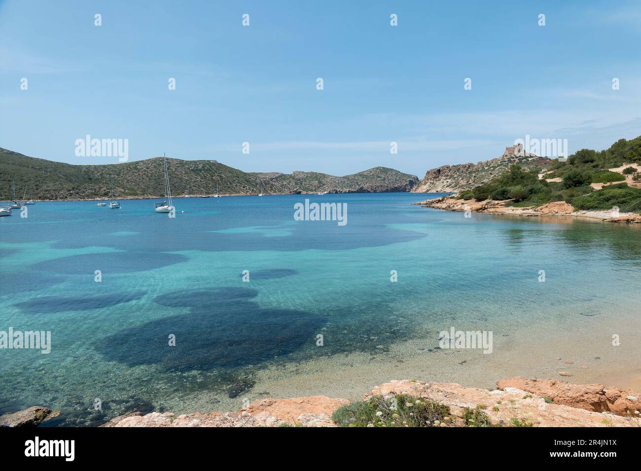 Vista del porto di Cabrera Island, Maiorca, Isole Baleari, Spagna Foto Stock