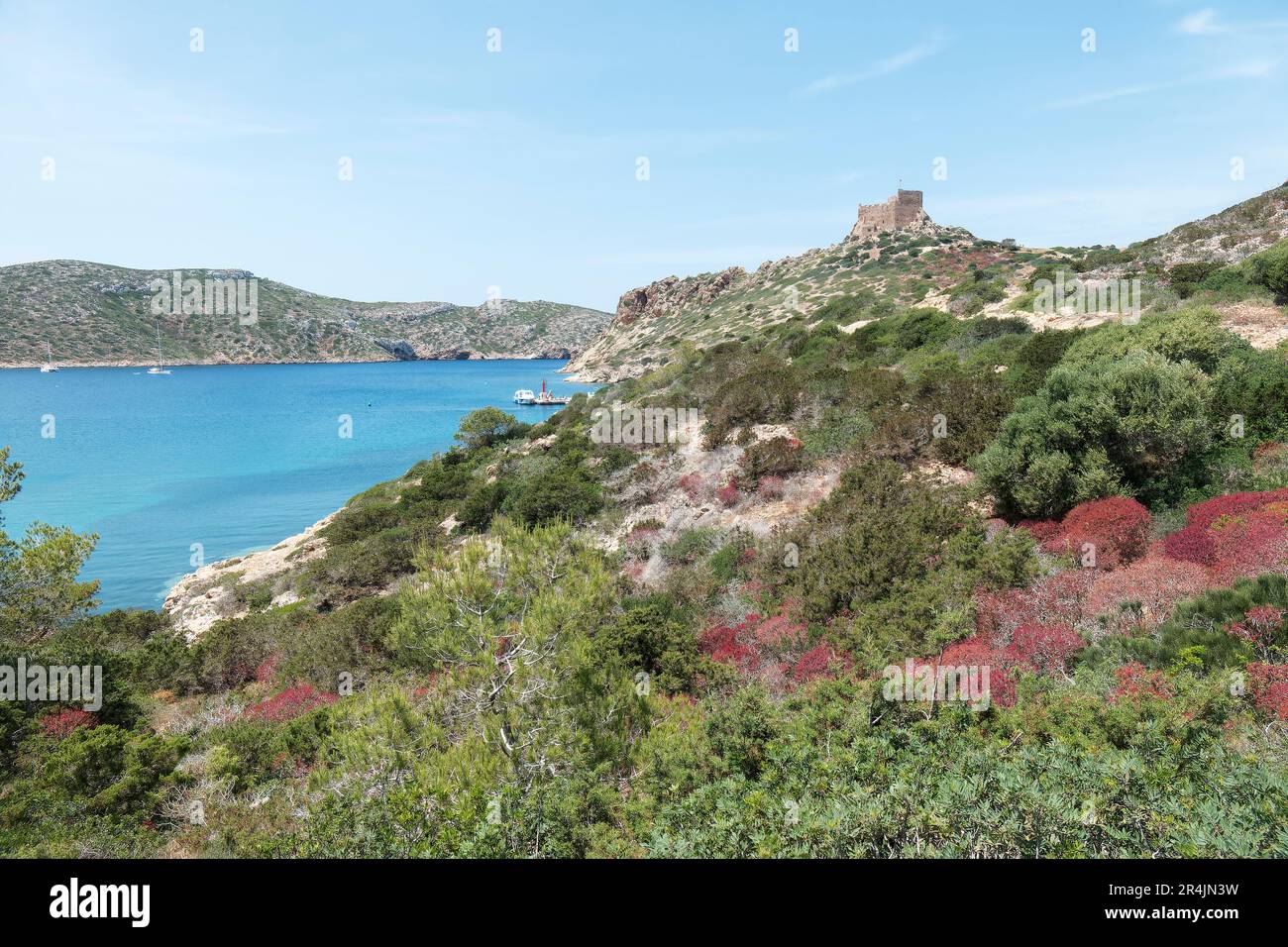 Vista del castello sull'isola di Cabrera, Maiorca, Isole Baleari, Spagna Foto Stock