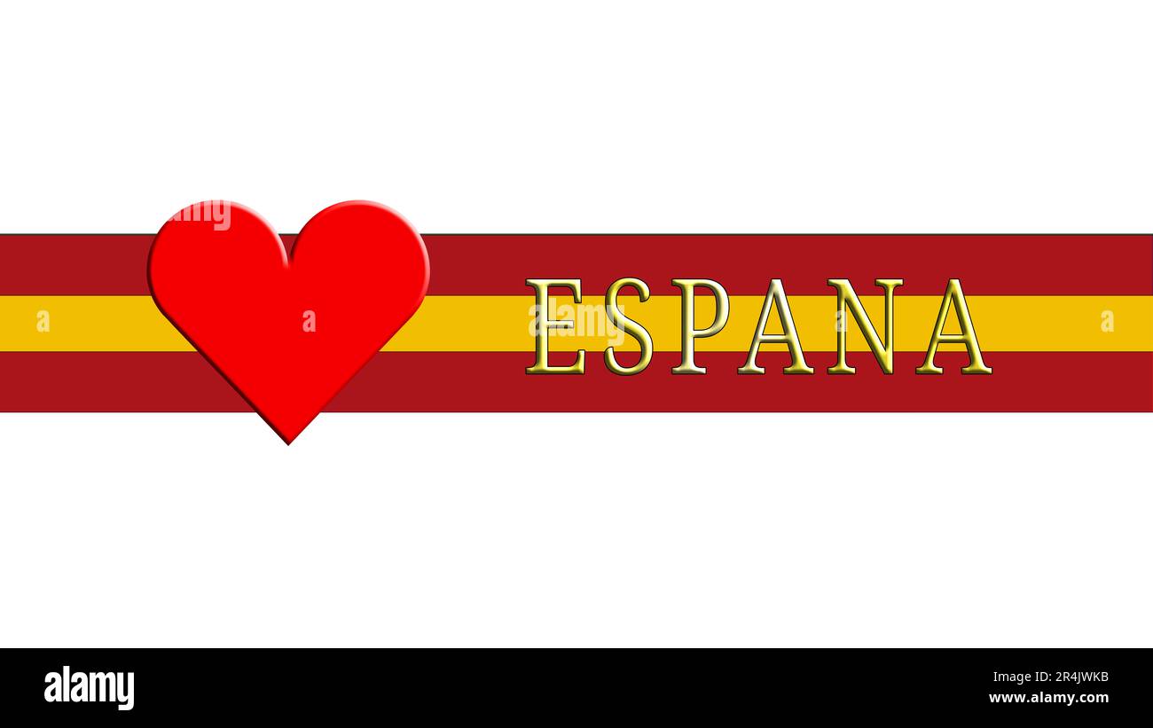 Spagna, grafica per esprimere l'amore per la Spagna, la lingua spagnola e la sua gente e la cultura. grafica e testo su sfondo bianco neutro. Foto Stock
