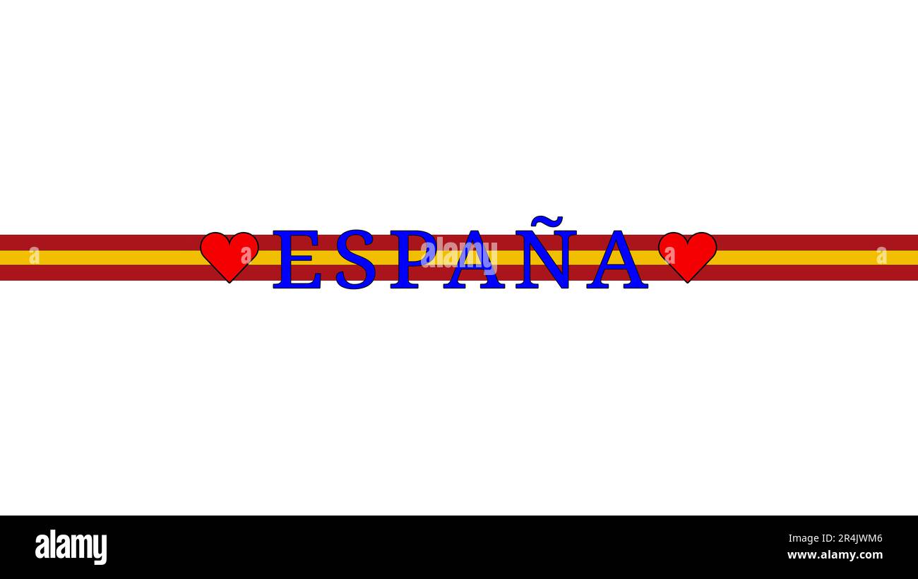 Spagna, grafica per esprimere l'amore per la Spagna, la lingua spagnola e la sua gente e la cultura. grafica e testo su sfondo bianco neutro. Foto Stock