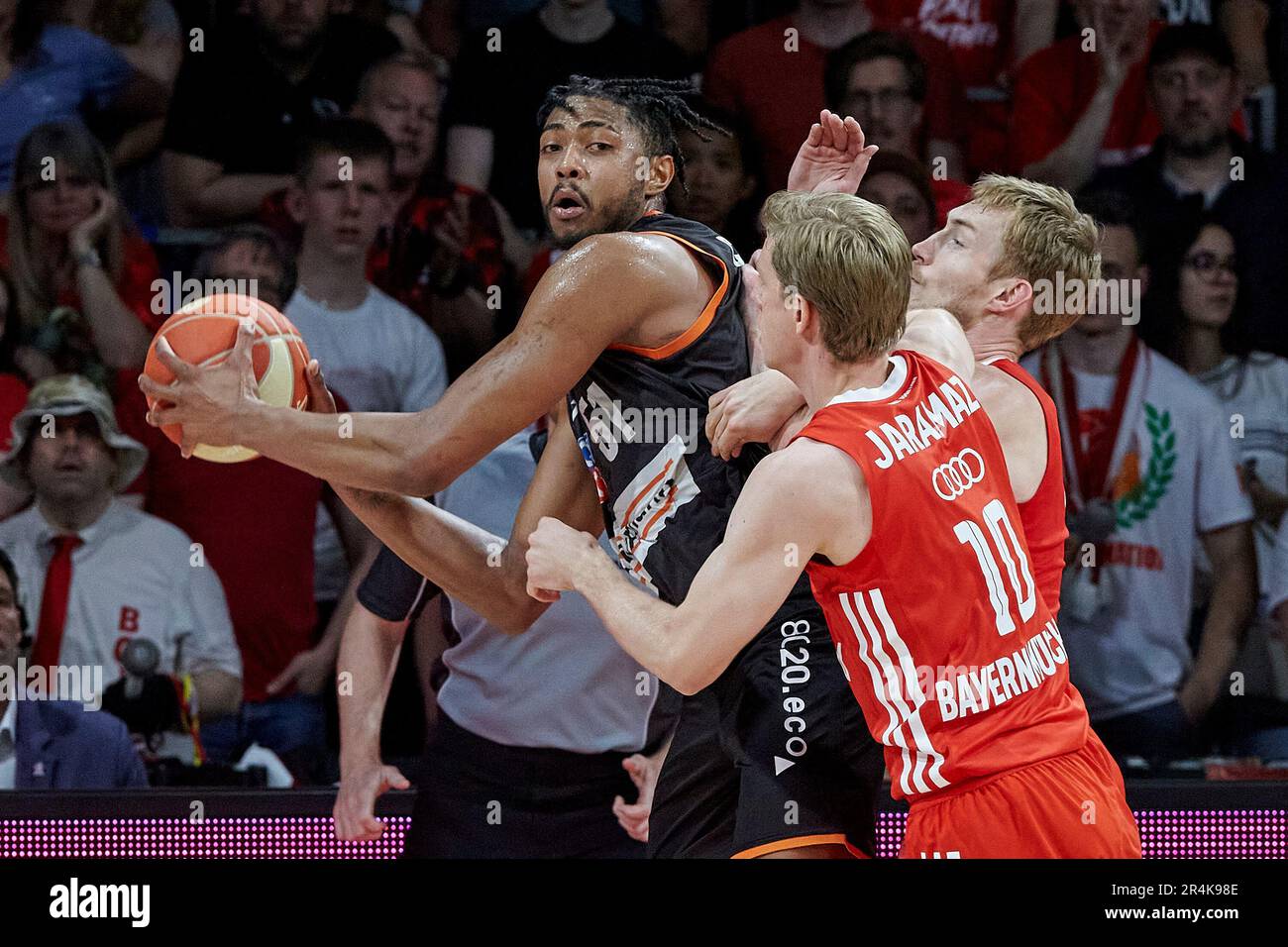 2022/2023 Pallacanestro Bundesliga, FC Bayern München vs ratiopharm ulm, Playoff Halbfinale gioco 1 2023-05-28 in München (Audi Dome) CABOCLO Bruno (ra Foto Stock